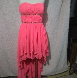 Hi-Lo Pink Ruffle Prom Dress